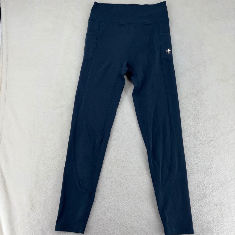 Three Nails Womens High Waisted Athletic Leggings Blue Side Pockets Size Large